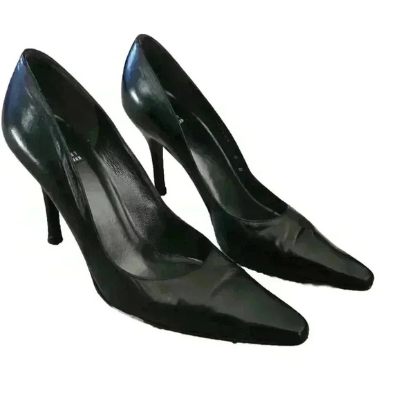 Stewart Weitzman Women's Black Leather Pointed Toe Pump 8 - Picture 4 of 13